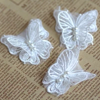 1050pcs butterfly white lace flower applique lace trim with beads for wedding dress garment decoration sew on lace fabric