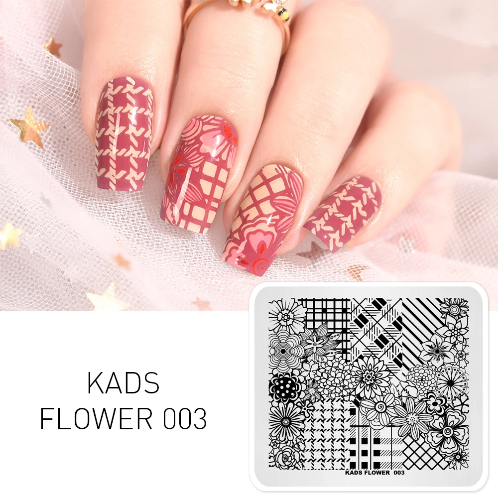 

KADS Новое поступление, цветы 003, разные цветы в полоску, штамп для ногтей, пластины для самостоятельного украшения ногтей, аксессуары для мани...