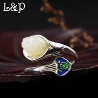 lp gemstone 100 silver ring for women ethnic style cloisonn magnolia handmade vintage 925 sterling ring fine jewelry wholesale