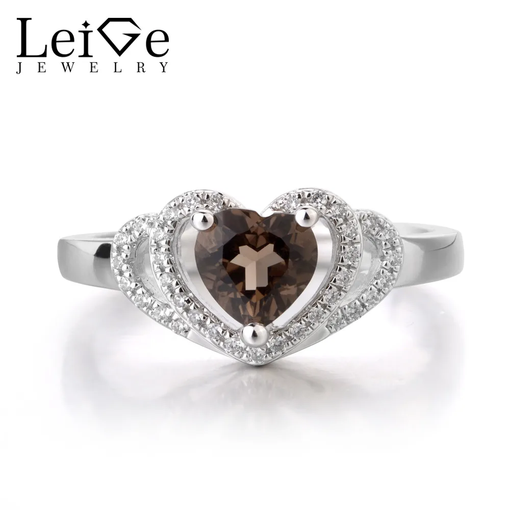 

Leige Jewelry Natural Smoky Quartz Brown Color Heart Cut Prong Setting Party Gifts For Woman 925 Sterling Silver Fine Jewelry