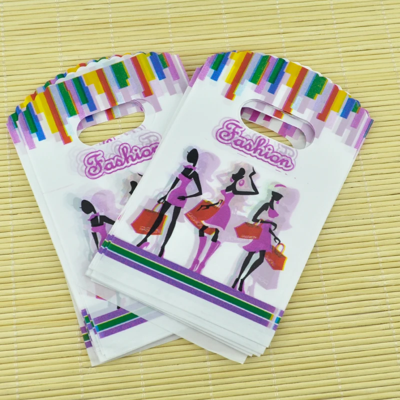 9*15cm 100pcs/lot small plastic bag colorful girls design jewelry packaging bags cute gift shopping with handle | Украшения и