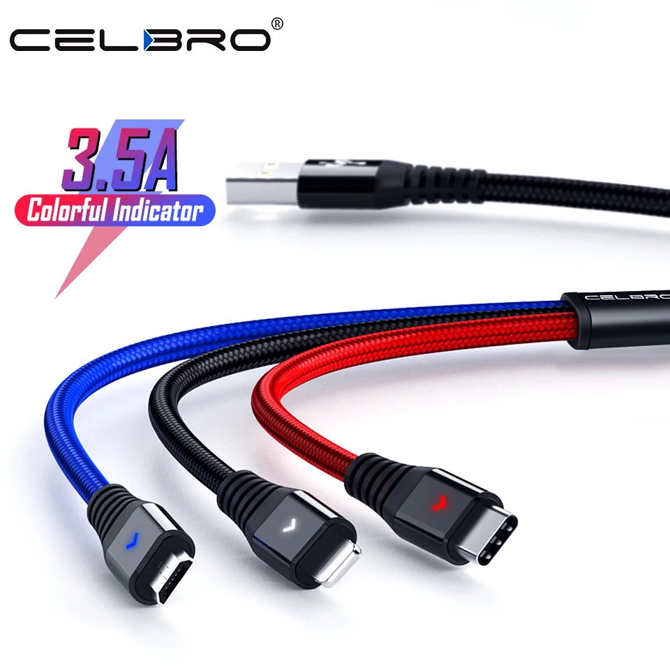 3 в 1 USB кабель для мобильного телефона mi cro usb type C samsung S10 S9 Xiaomi 9 8 светодиодный