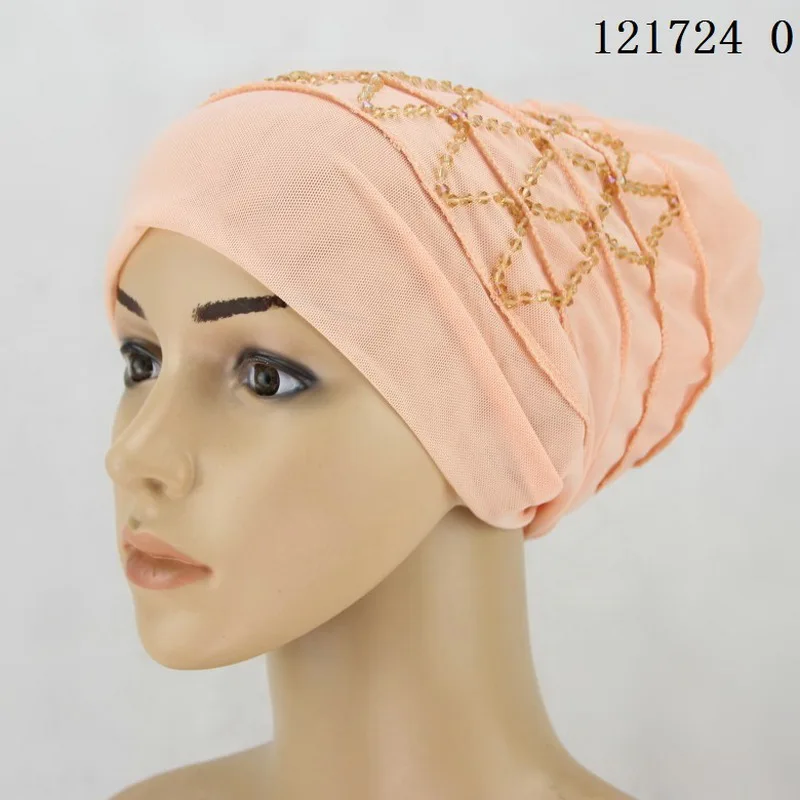 

custom/Wholesale/dropshipping 2018 double layer Mesh turbantes Crystal beading turban Muslim hat for women hijab caps 121724