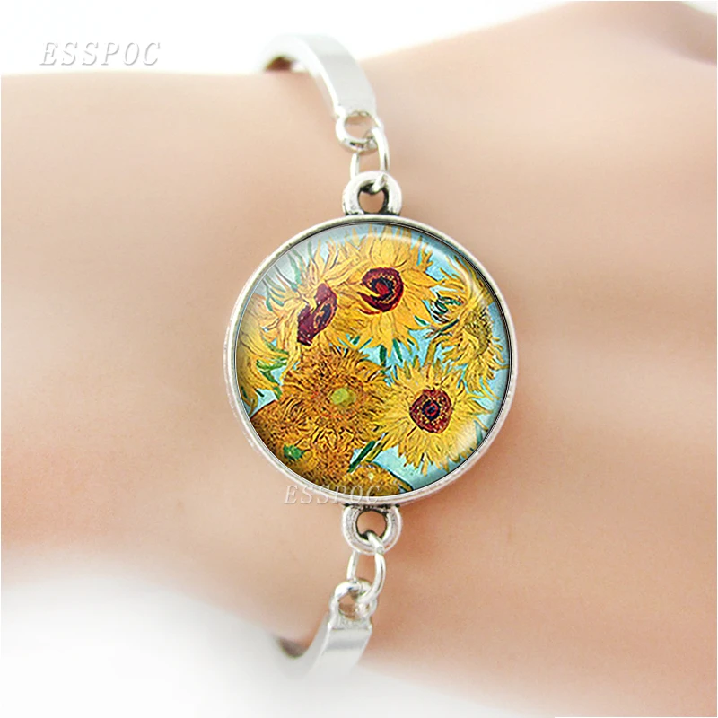 Fashion Accessories Sunflower Glass Cabochon Charm Bracelet Bangle Women Jewelry Valentines Day Gift | Украшения и аксессуары