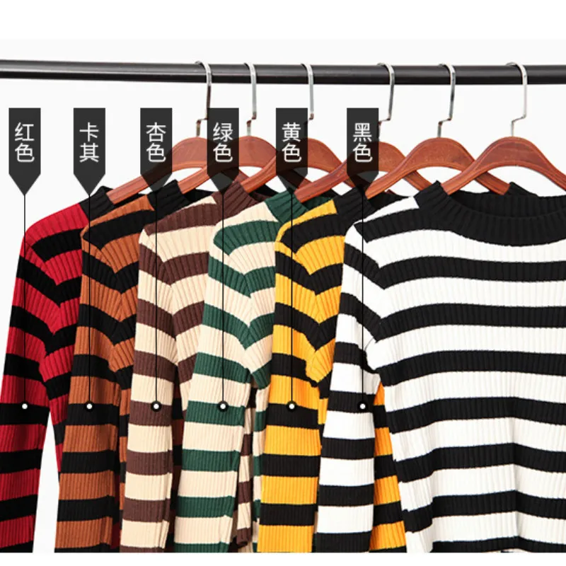 2018 Autumn New Korean Version of The Striped Sweater Female Slim Bottoming Knit Top sweaters | Женская одежда