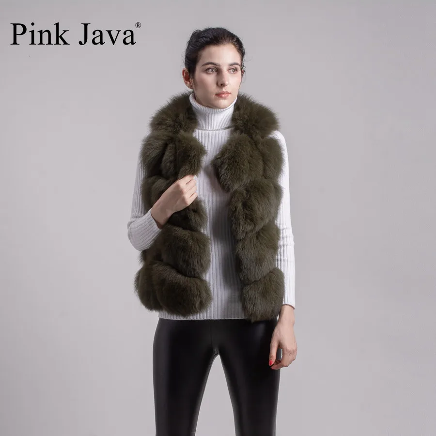 Розовый JAVA QC8082 жилет из натурального Лисьего меха женский зимний короткий пальто