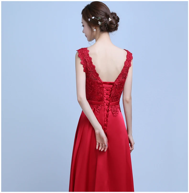 

Elegant Royal Blue/Wine Red Lace Satin Long Dresses For Wedding Party Summer Prom Evening Gowns 2019 Slim Maxi Dresses Plus Size