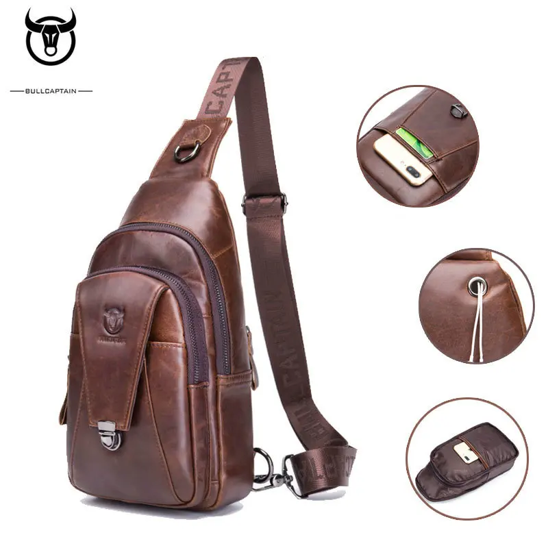2019 Fashion 100% Genuine Leather Crossbody Bags Multifunctional Sports And Leisure Men's Music Chest Messenger Bag |