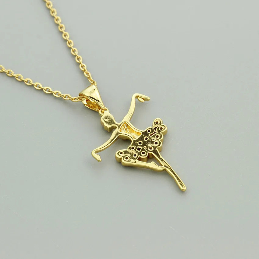 Женское ожерелье с подвеской для балерины колье золотого цвета кристаллами