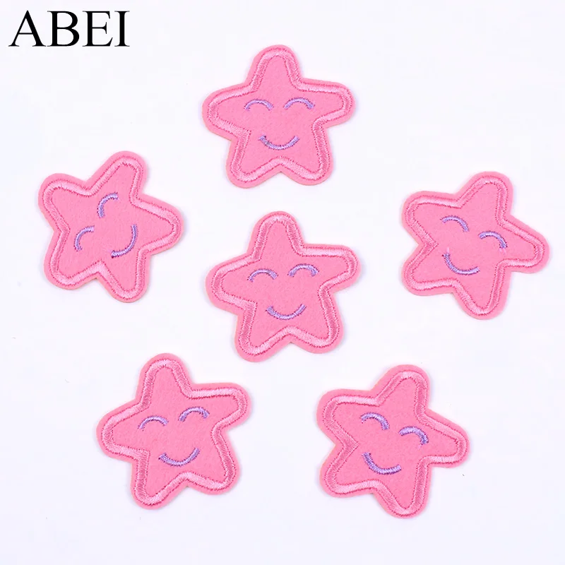 20 шт./лот вышитая розовая улыбка звезда патч термоклейкая мультяшная улыбающаяся