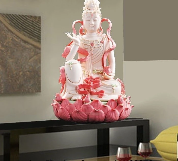 Китайская керамика Dehua фарфор WUCAI Lotus Guanyin Kwan-yin статуя Бодхисаттвы | Дом и сад