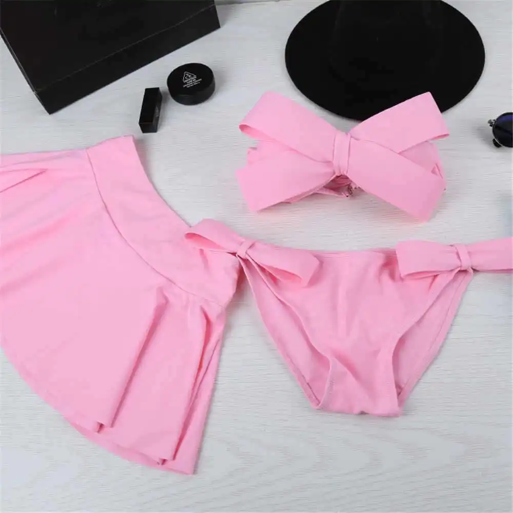 Женский купальник с бантиком бикини цветочным принтом и пуш ап купальный костюм