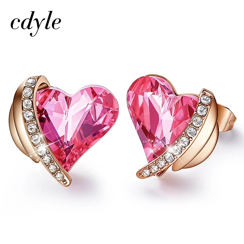 Cdyle, женские золотые серьги, украшенные розовыми кристаллами от Swarovski, ангел, красивые серьги-гвоздики, ювелирные изделия на День святого Валентина, подарки для любви - Окраска металла: Pink E1877A