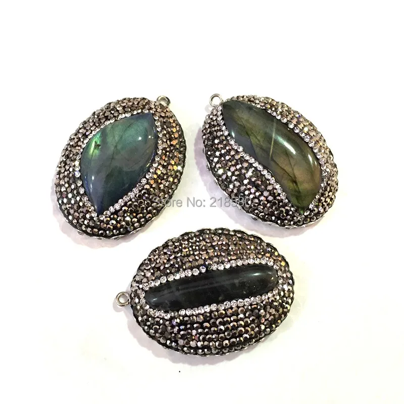 

M603184516 Pave овальной формы лабрадорит камень, соединитель, проложить камень кулон