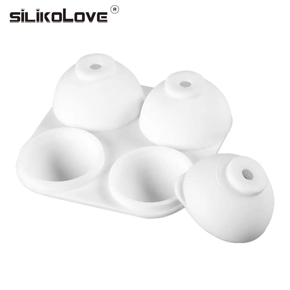 SILIKOLOVE 4 полости 3d виски со льдом кубический шар форма с крышкой DIY для вечеринки для дома и бара коктейльное использование Сфера круглый BPA бесплатно