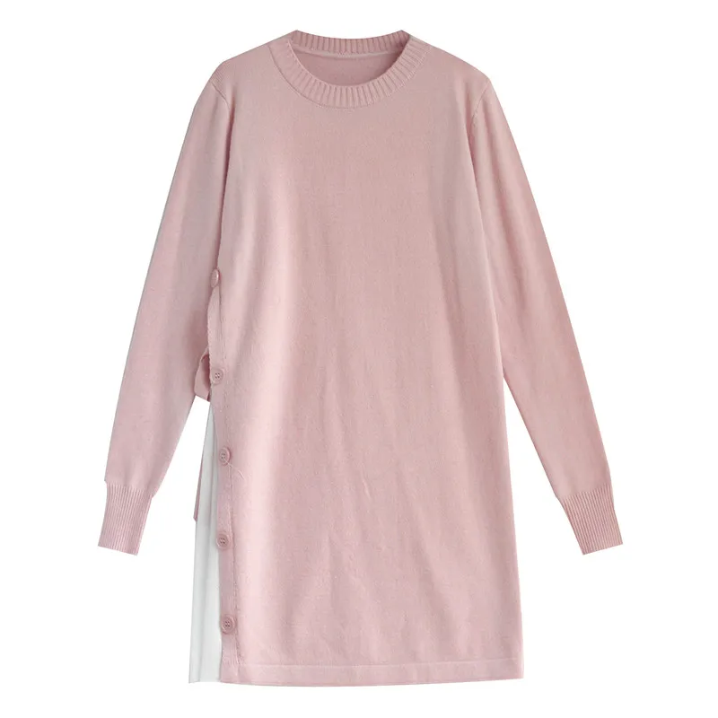 Платье Свитер женское трикотажное мини платье большого размера с длинным