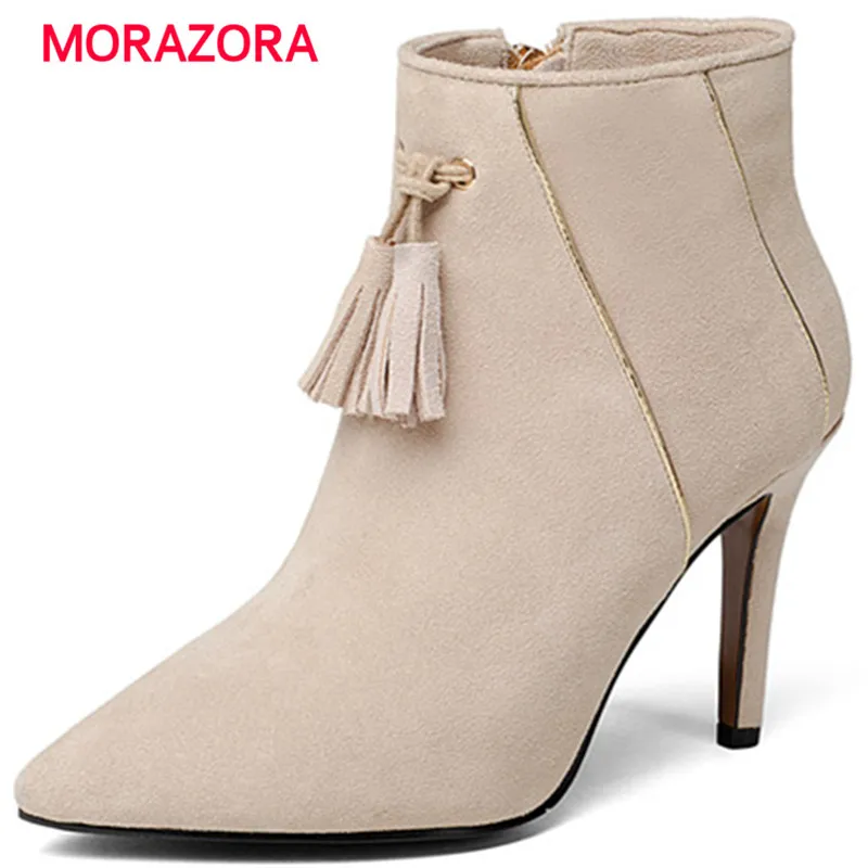 MORAZORA/Большие размеры с острым носком каблук-шпилька Женские ботинки на