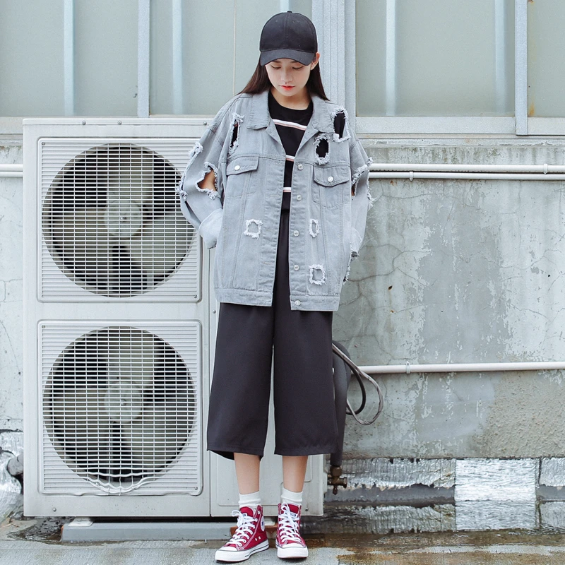 2017 джинсовые куртки большого размера Осенняя Модная Джинсовая куртка с длинными