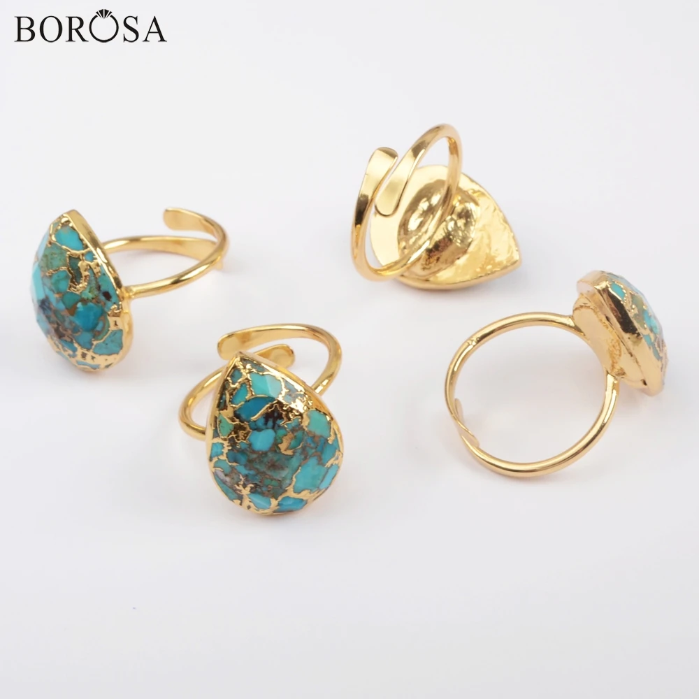 BOROSA ювелирные изделия из жемчуга 5/10 шт Форма; Американская Спортивная куртка; Медь натуральная Бирюза Кольцо Натуральный Камень регулируемые кольца обувь по заводским ценам G1836