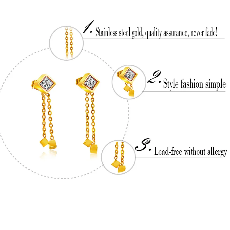 Шикарный Нержавеющая сталь Jewelry геометрический куб кости золото Цвет длинной