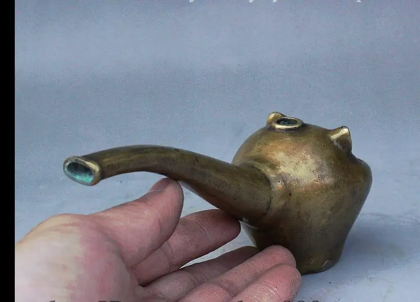 SHUN China Collect Bronze Zodiac Year Happy Pig Head Statue Pipe Holder Smoking Tools | Дом и сад