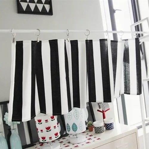 black and white stripe curtain short kitchen 35x135cm | Дом и сад
