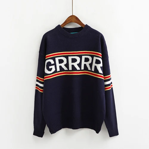 Women Sweaters and Pullovers 2020 Autumn Winter Korean Style Casual Letters Oversized Long Sleeve Jumper Tops Knitwear 2212 | Женская