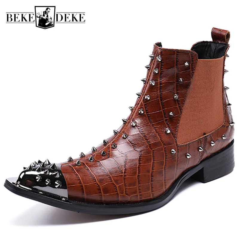 Мужские ботинки челси с заклепками черные из натуральной кожи в стиле панк