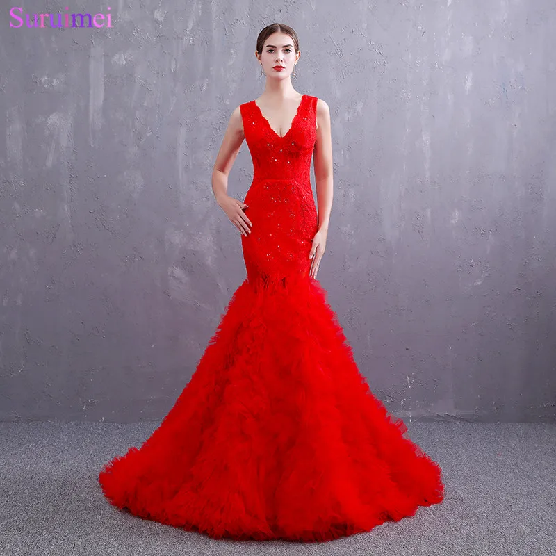 

See Through Lace Evening Dreses Sexy V Neck with Spaghetti Straps Organza Skirt Cross Back Long Evening Gown Backless Prom Dress