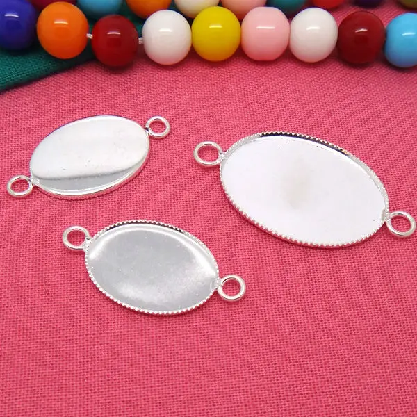 10pcs inner 13*18mm-18*25mm  Silver Plated White Pendant Blanks Jewelry Teeth Bezel Setting Tray  for Cameo Cabochons