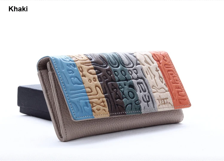 Роскошный длинный Цветной полосатый лоскутный Модный женский кожаный кошелек из