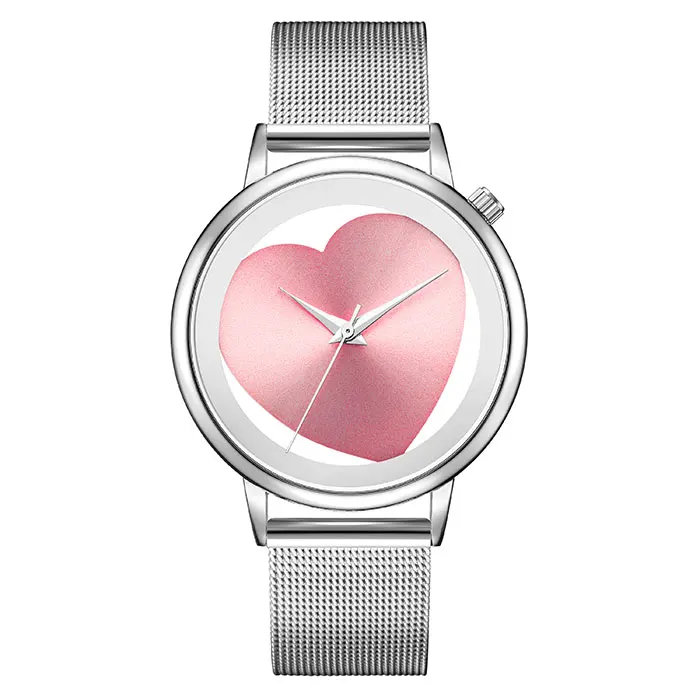 Silver Pink Женские часы кварцевые полые Аналог Нержавеющей стали сетчатый ремешок Розовое золото роскошный бренд дизайн наручные часы модное платье Новинка - Цвет: Silver Pink