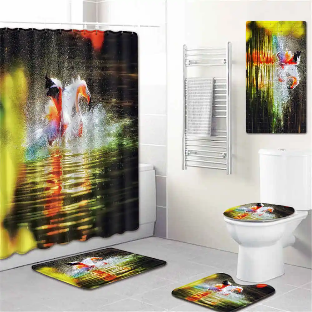 5 шт./компл. 3d занавеска для душа с рисунком фламинго подставка под коврик крышка