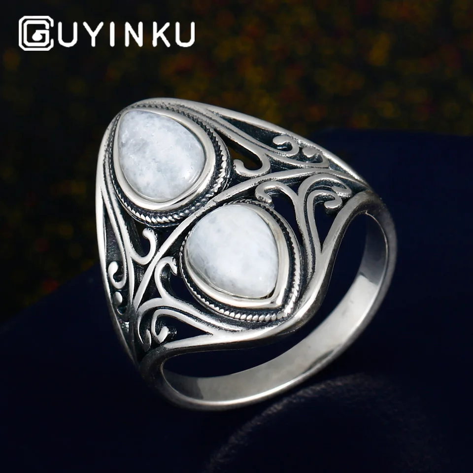 Женские винтажные кольца GUYINKU из настоящего серебра 925 пробы с натуральными