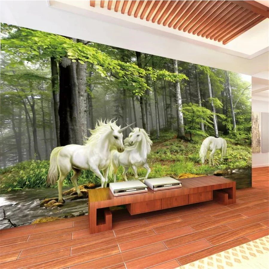 3D обои beibehang на заказ Настенные с изображением леса единорога фона для телевизора