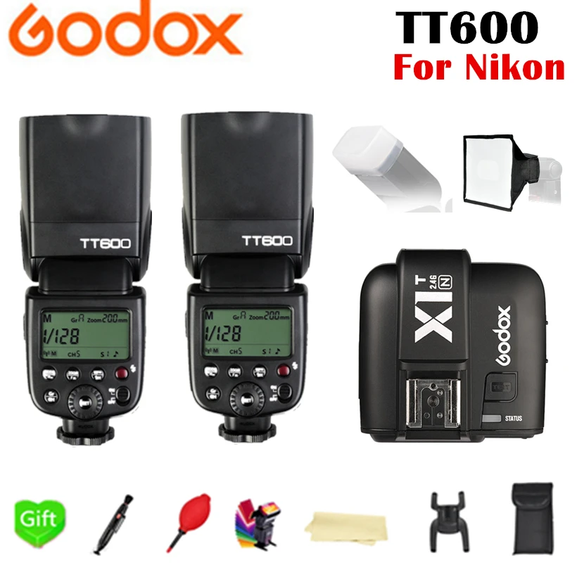 

2x Godox TT600 2.4G Wireless X System TTL HSS Flash Speedlite + X1T-N Trigger for Nikon D3200 D3300 D5300 D7200 D750 D90 Camera