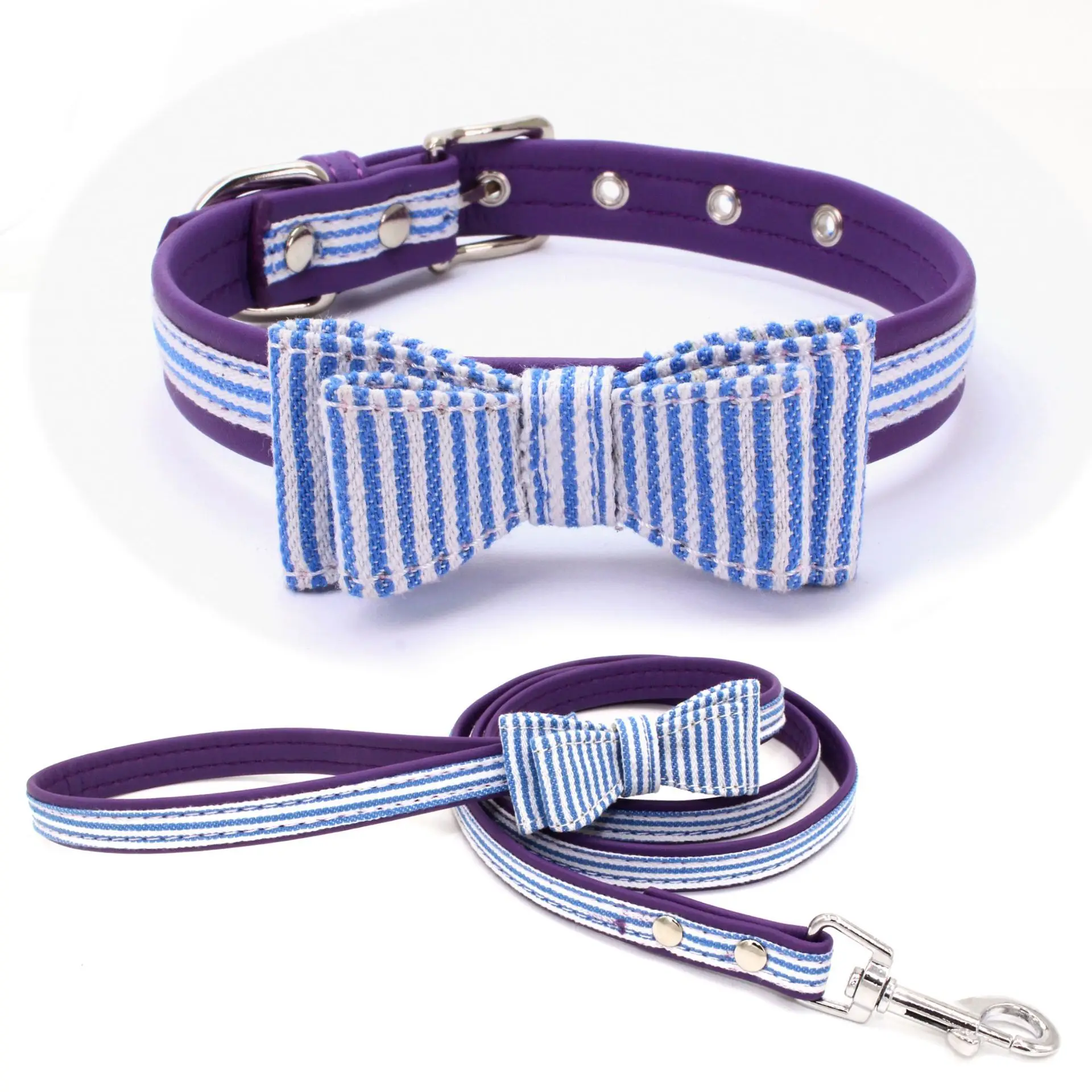 blue strip Двойной Слои ткань Pet бантом Воротник флаг Ошейник Поводок Веревка для Тедди Чихуахуа Мопс Малый середине большой собаки cat - Цвет: blue strip