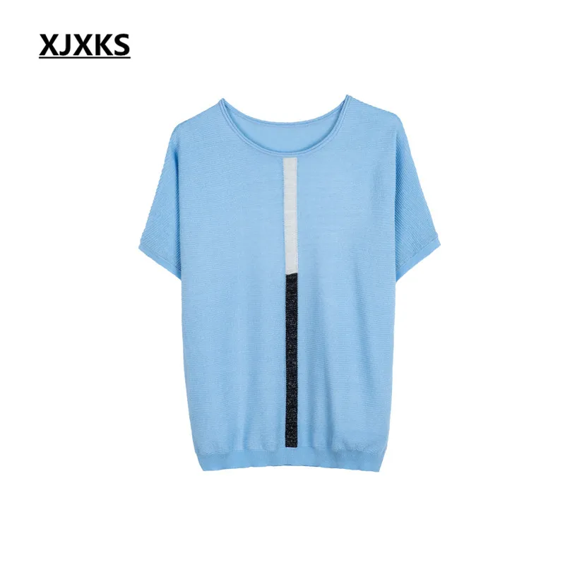 Женская футболка с круглым вырезом XJXKS удобная трикотажная тонкая льняная