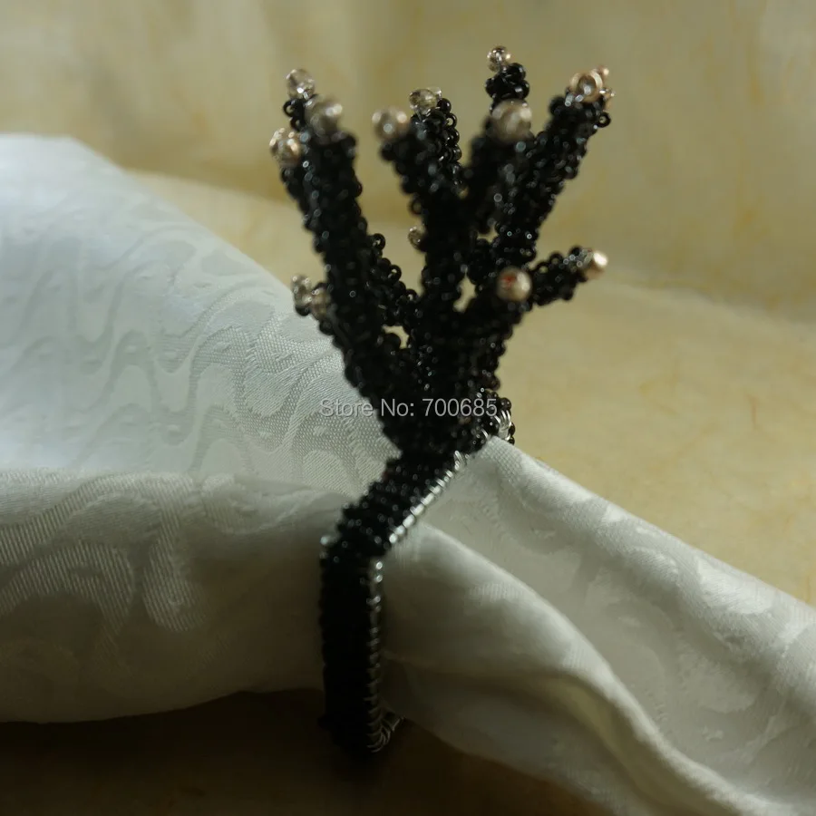 

black coral napkin rings,beads wedding, decoration napkin holder