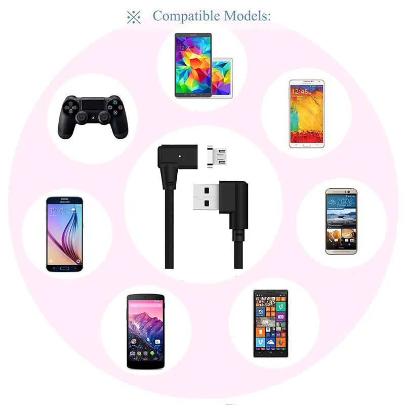 1/2/3 м 90 градусов LED Micro USB Магнитный зарядный кабель быстрая передача для телефонов