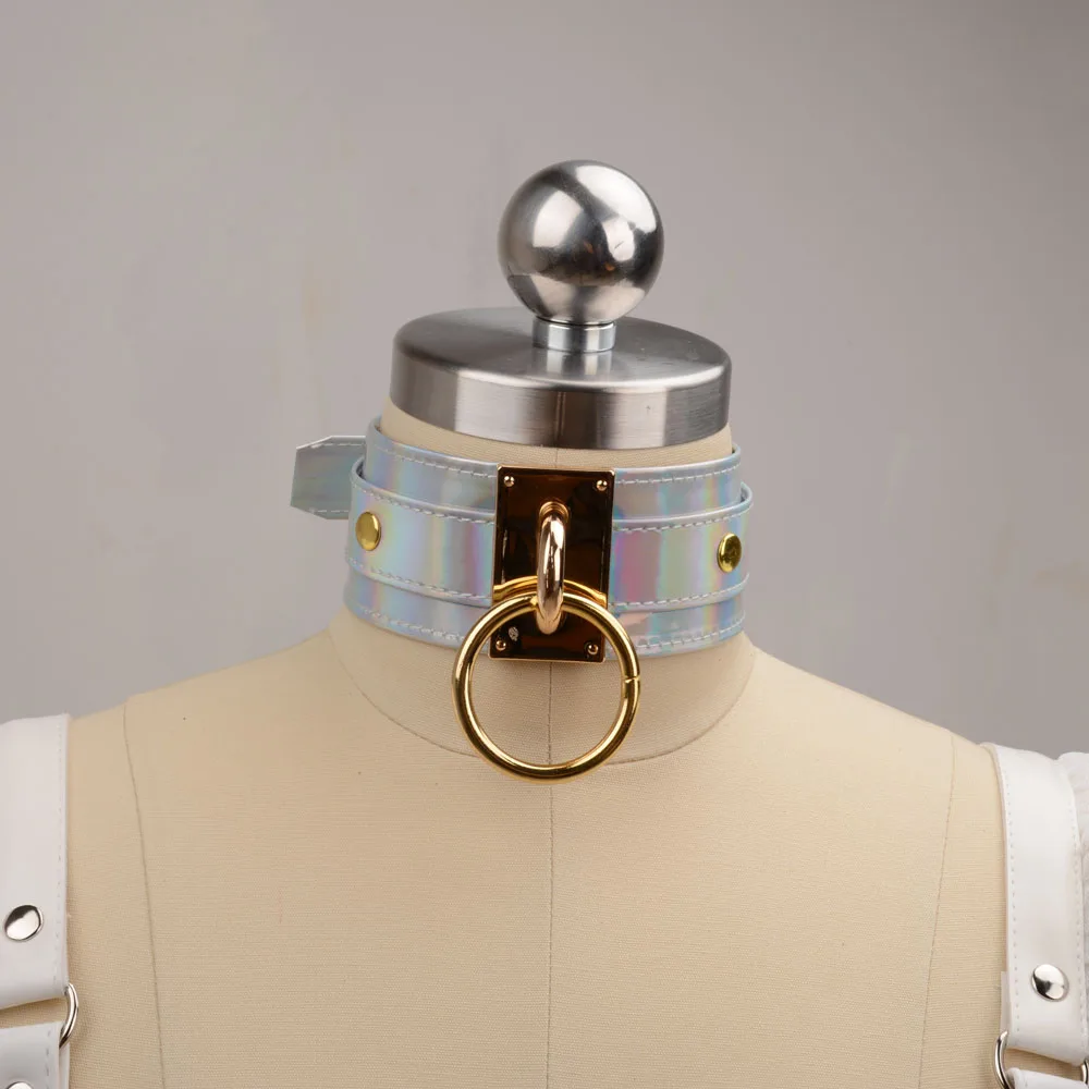 Большой лазерный голографический ошейник ручной работы для косплея золотистого