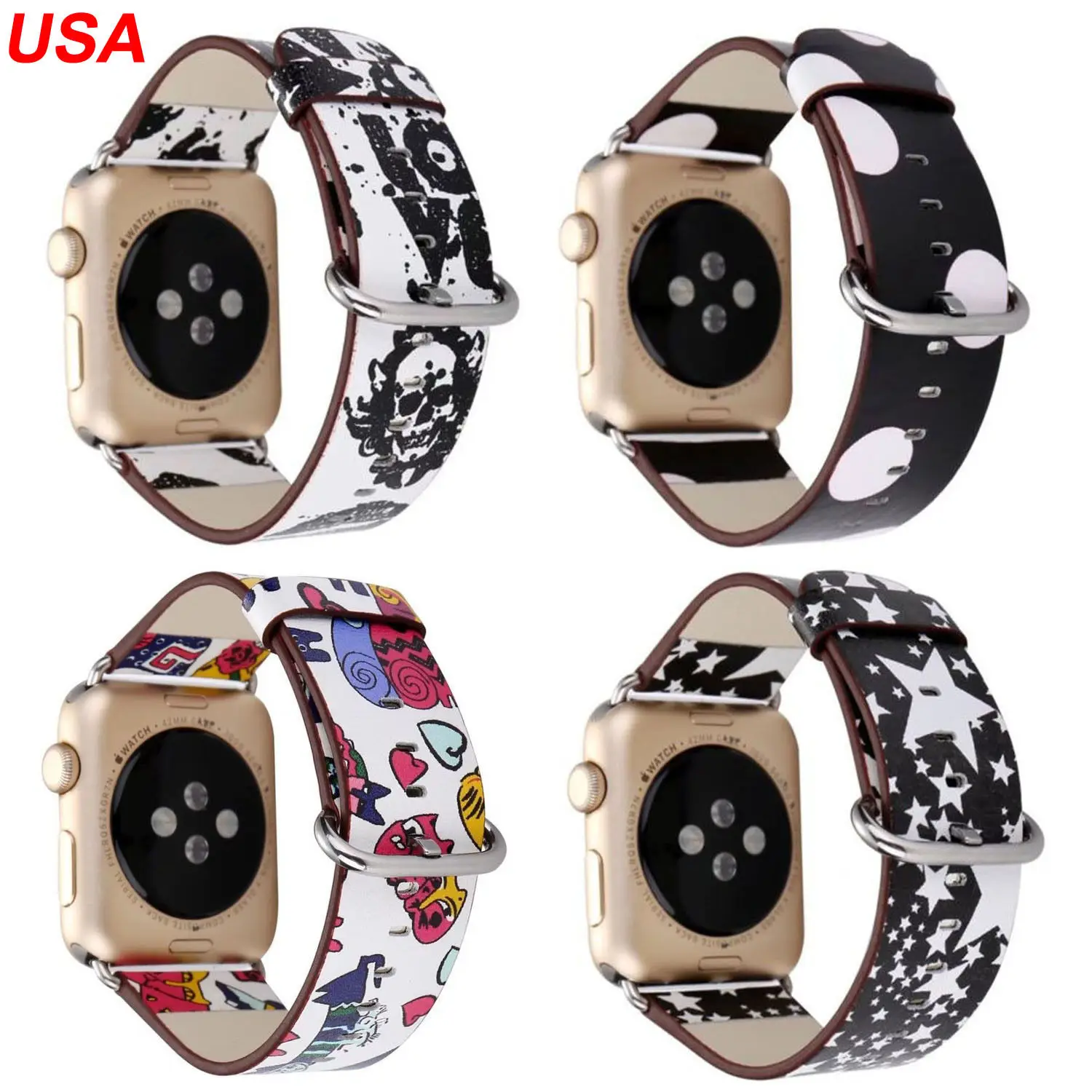 DAHASE Skull PU Leather Strap for Apple Watch Band Series 1/2/3 38mm 42mm Stars Cat Dots Watchbands iWatch Accessories | Наручные часы