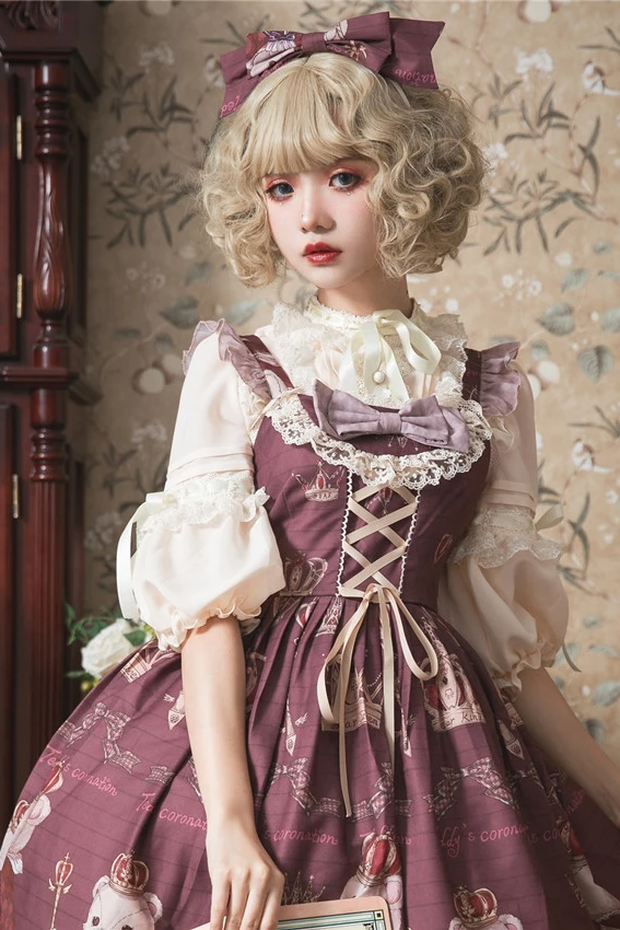 

Princess sweet lolita shirt Original chiffon shirt with three quarter sleeve bear underneath shirt lantern sleeves ZJY158