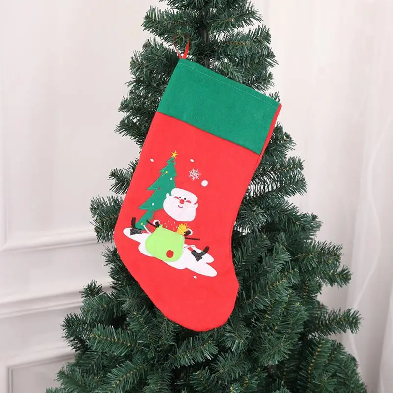 Рождественские носки для чулок с вышивкой красный войлок Рождественский Санта