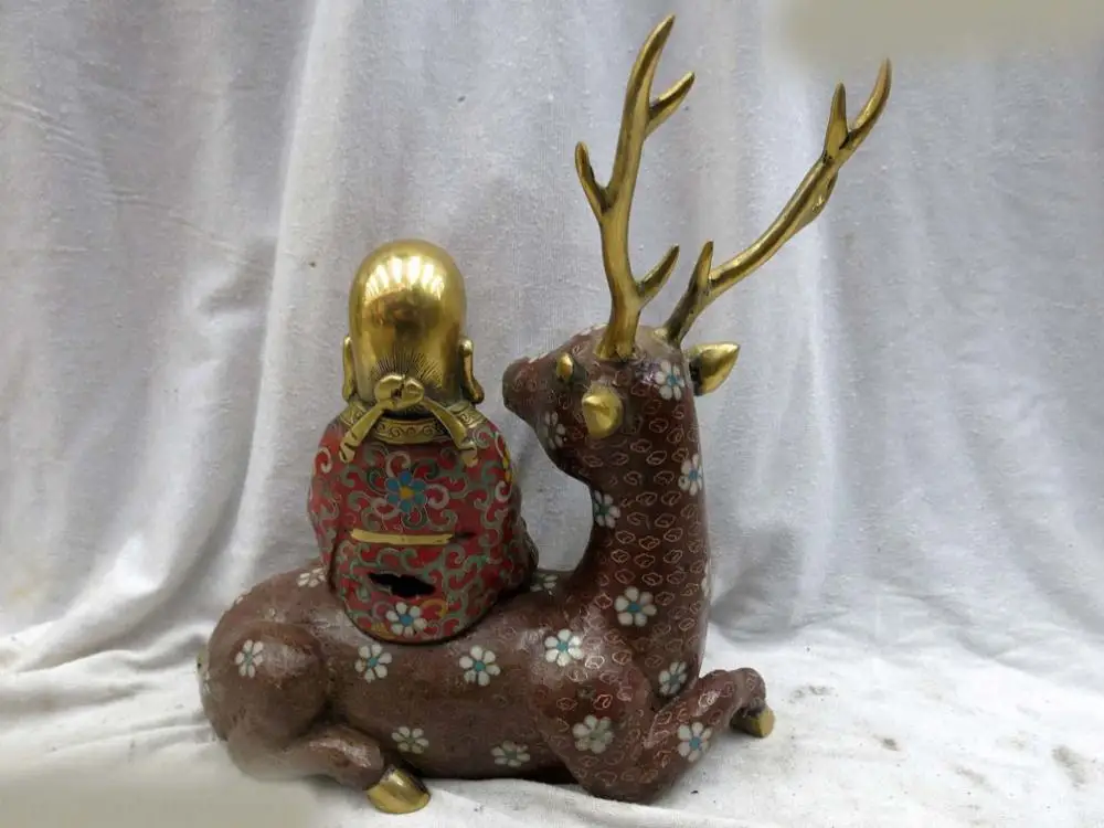 10 &quotКитай ручной бронзовый gild Перегородчатой долголетия Будды скульптура оленя