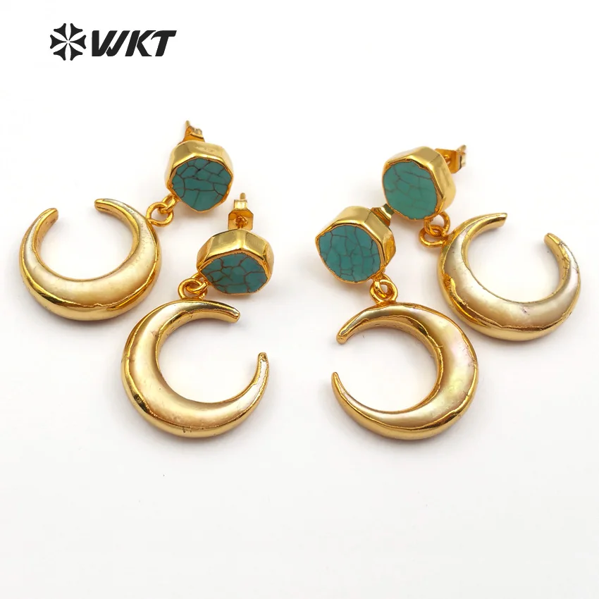 WT E428 оптовая продажа модные серьги с натуральным корпусом зеленые гвоздики