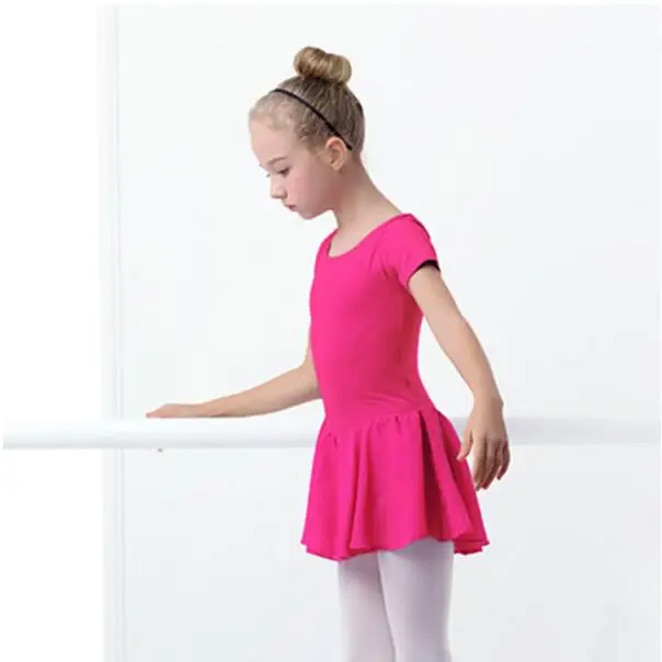 Hot Pink Short Sleev Балетное платье для девочек гимнастическое боди с длинным рукавом детская розовая балетная Одежда для танцев с шифоновыми юбками для девочек - Цвет: Hot Pink Short Sleev