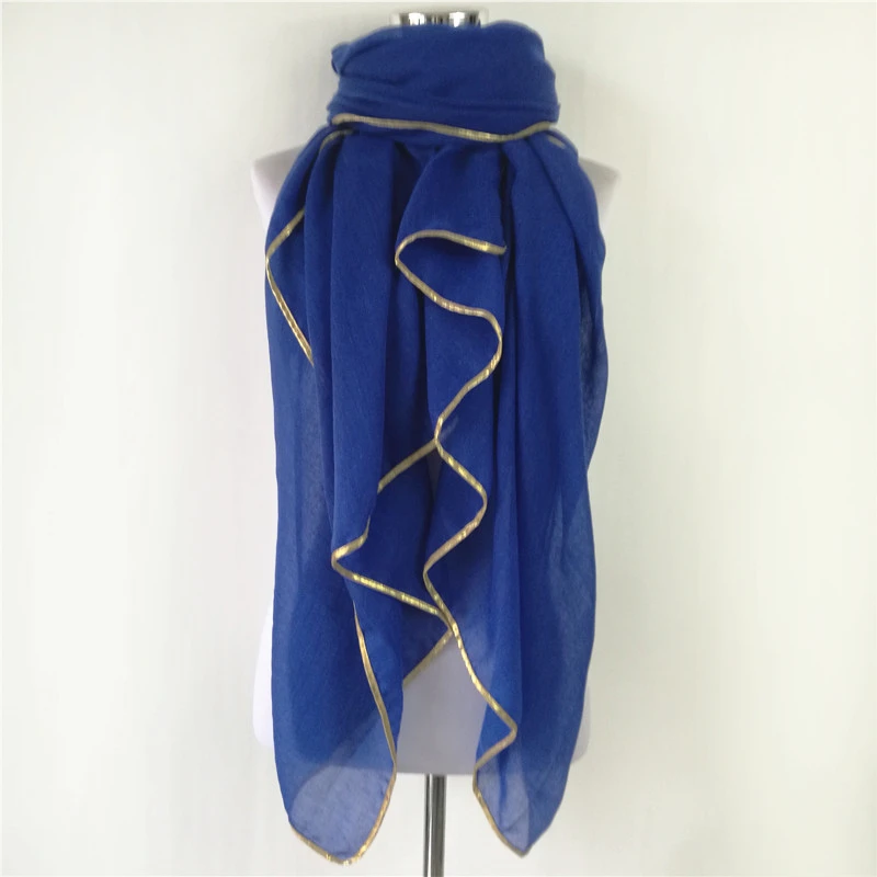 

High quality new pure color golden bead side bandana silk scarf Muslim hijab scarf women Free Shipping independence packing