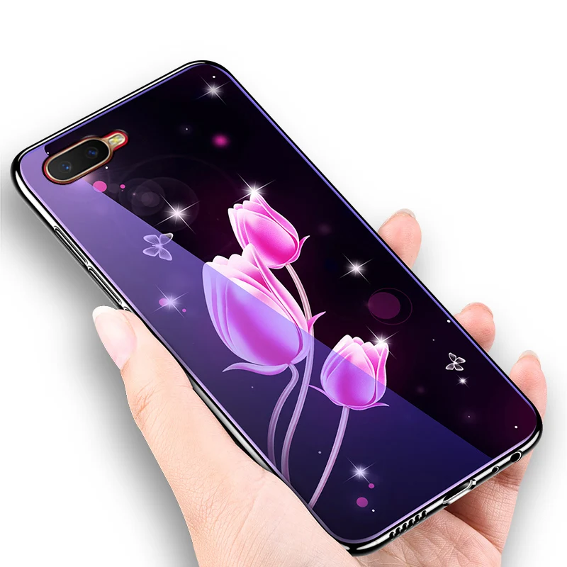Чехол для OPPO K1 с рисунком цветов синий закаленное стекло задняя крышка K 1 чехлы