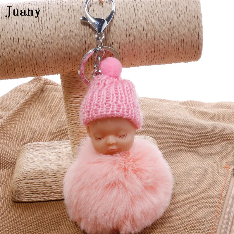 pompom key chain sleeping baby doll rabbit fur ball keychain car keyring women bag pendant charm juany | Украшения и аксессуары